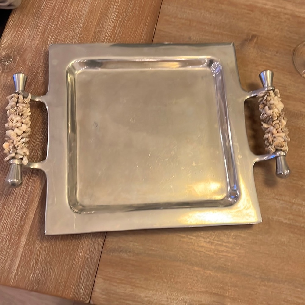 nautical Silver Platter with seashells 12x12